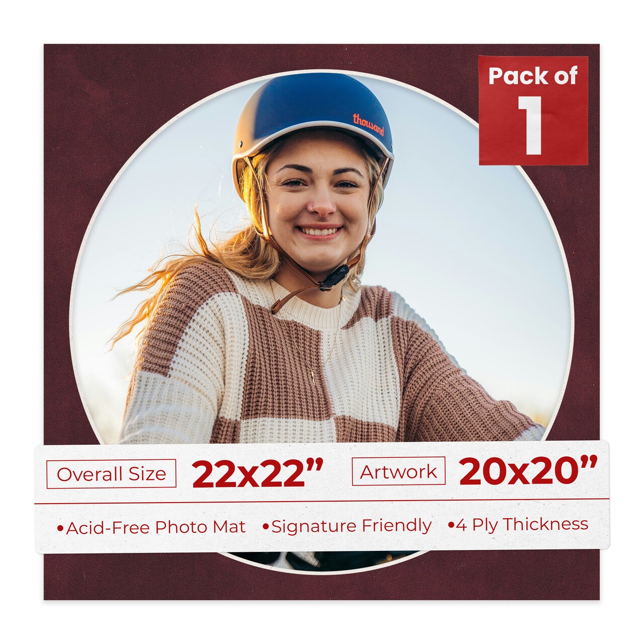 Dark Red Suede Mat Board for 22x22 Frames - Circle Opening for 20x20 Photos